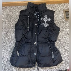 Size womens small cross puffy black vest